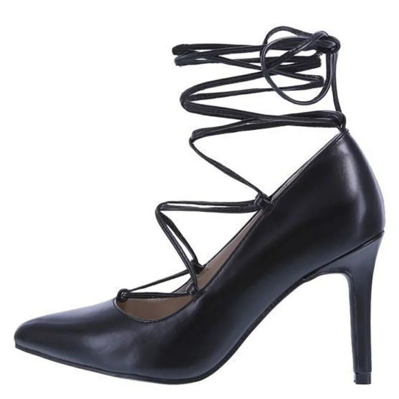 Brash Black Tie Up High Heels size 8 strappy nwt pumps - Picture 1 of 9